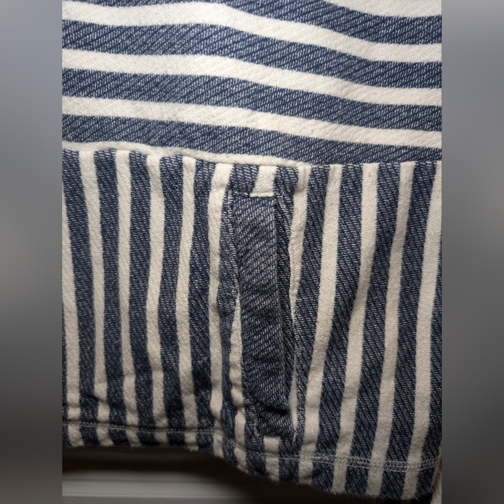 J.Crew Nautical Striped Popover Hoodie Sweater Size M Mixed Media Coastal Knit - Picture 3 of 4